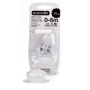Suavinex Anatomical Medium Flow (Size 1) Silicone Teat /Nipple 2 Pcs 0-6 m -06255