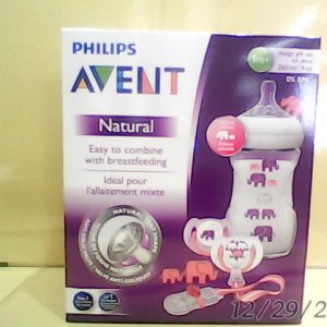 Avent Natural Elephant Design Gift Set (F/Bottle +Pacifier +Holder) 1m+ SCD628/01 - Girl Del
