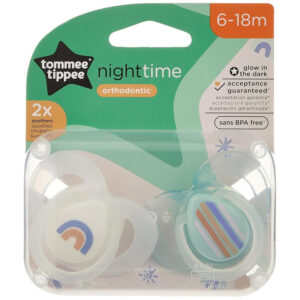 Tommee Tippee Night Time Silicon Soother/Pacifier 2 Pcs 6-18m -Decorated Boy