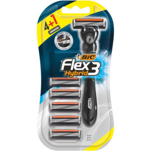 Bic Flex 3 Hybrid Refillable Men Razors With Head Refiller 4+1 Pcs