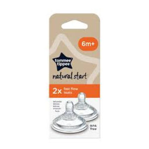 Tommee Tippee Natural Start Fast Flow 6m+Silicon Teat/Nipple 2 Pcs