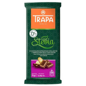 Trapa Stevia Milk Chocolate & Puffed Rice G/F Chocolate Bar 75g Del