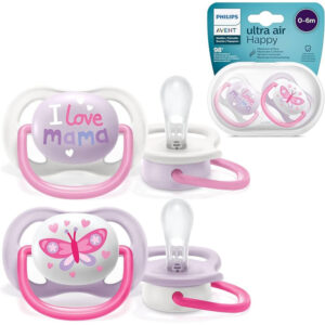 Avent Ultra Air Silicone Soother/Pacifier 0-6m (Twin Pack) - Decorated Girl -->(Ja)