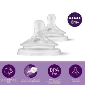 Avent Natural Flow (6) Teat/Nipple 6m+ 2 Pcs -->(Ja)