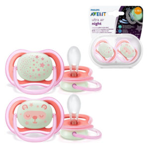 Avent Ultra Air Night Soother/Pacifier 6-18m (Twin Pack)- Decorated Girl-Scratch & Win -->(Ja)